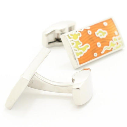 オレンジ・中華風雲デザインのカフス(カフリンクス/カフスボタン)