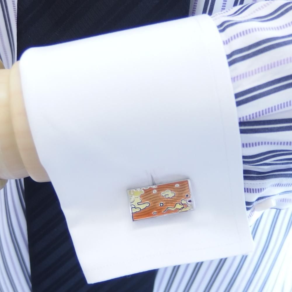 オレンジ・中華風雲デザインのカフス(カフリンクス/カフスボタン)