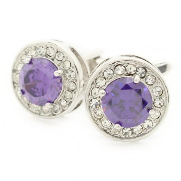 ラウンド・パープル・きらきらストーンのカフス(カフリンクス/カフスボタン)