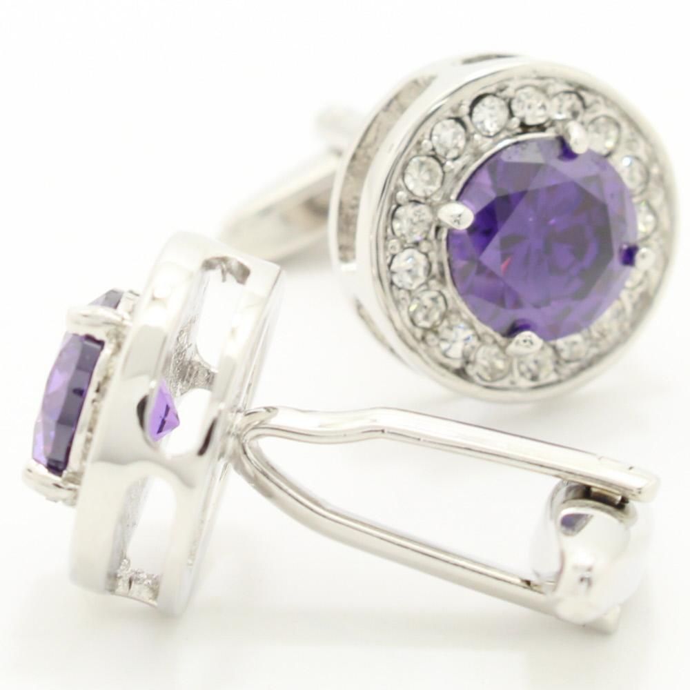 ラウンド・パープル・きらきらストーンのカフス(カフリンクス/カフスボタン)