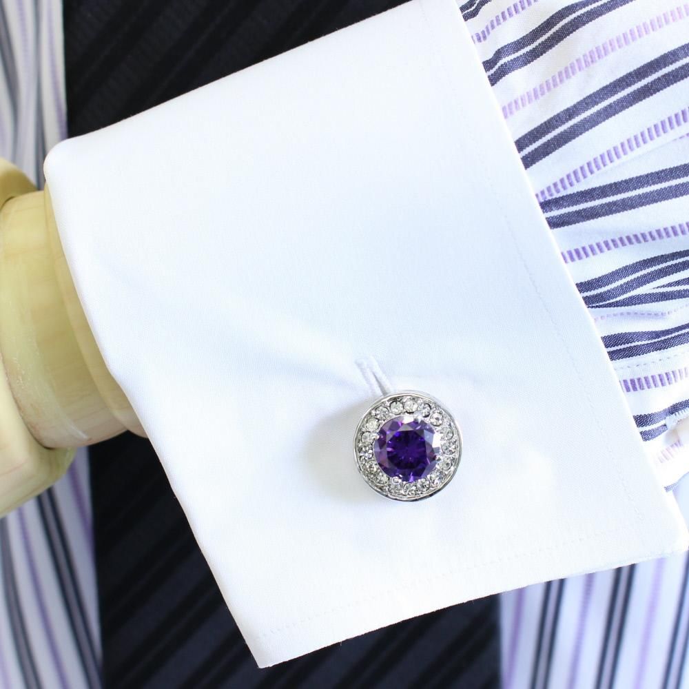 ラウンド・パープル・きらきらストーンのカフス(カフリンクス/カフスボタン)