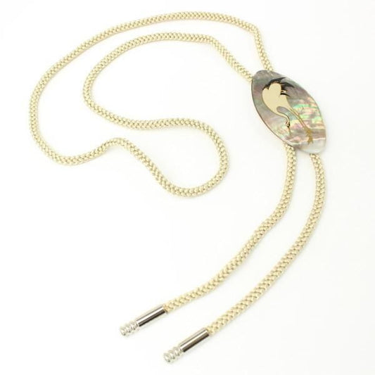 【受注生産品】若冲鶴・黒蝶貝のループタイ(ポーラー・タイ)