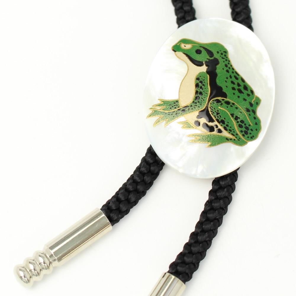 【受注生産品】若冲カエル・白蝶貝のループタイ(ポーラー・タイ)