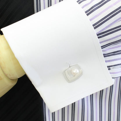 アコヤ真珠6.5㎜レクタングルVライン・デザインのカフス&タイタックのセット