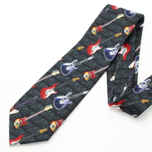 面白ネクタイ・音譜とカラフル・エレキギター柄のユニークネクタイ