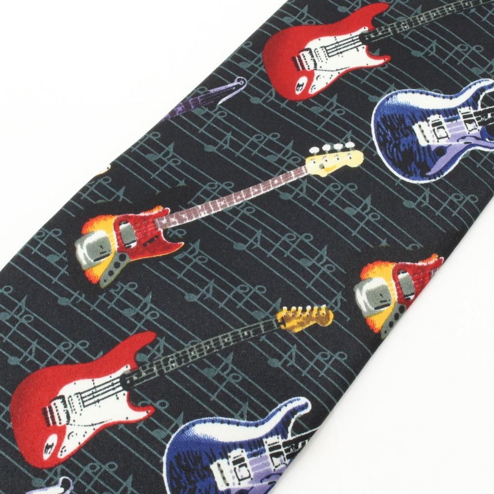 面白ネクタイ・音譜とカラフル・エレキギター柄のユニークネクタイ