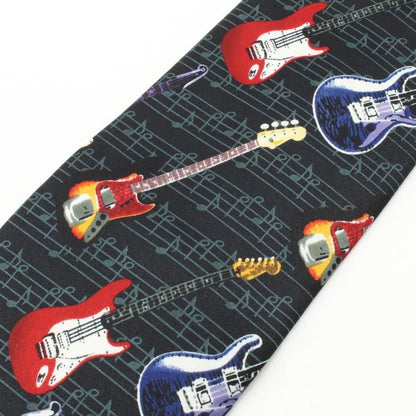 面白ネクタイ・音譜とカラフル・エレキギター柄のユニークネクタイ