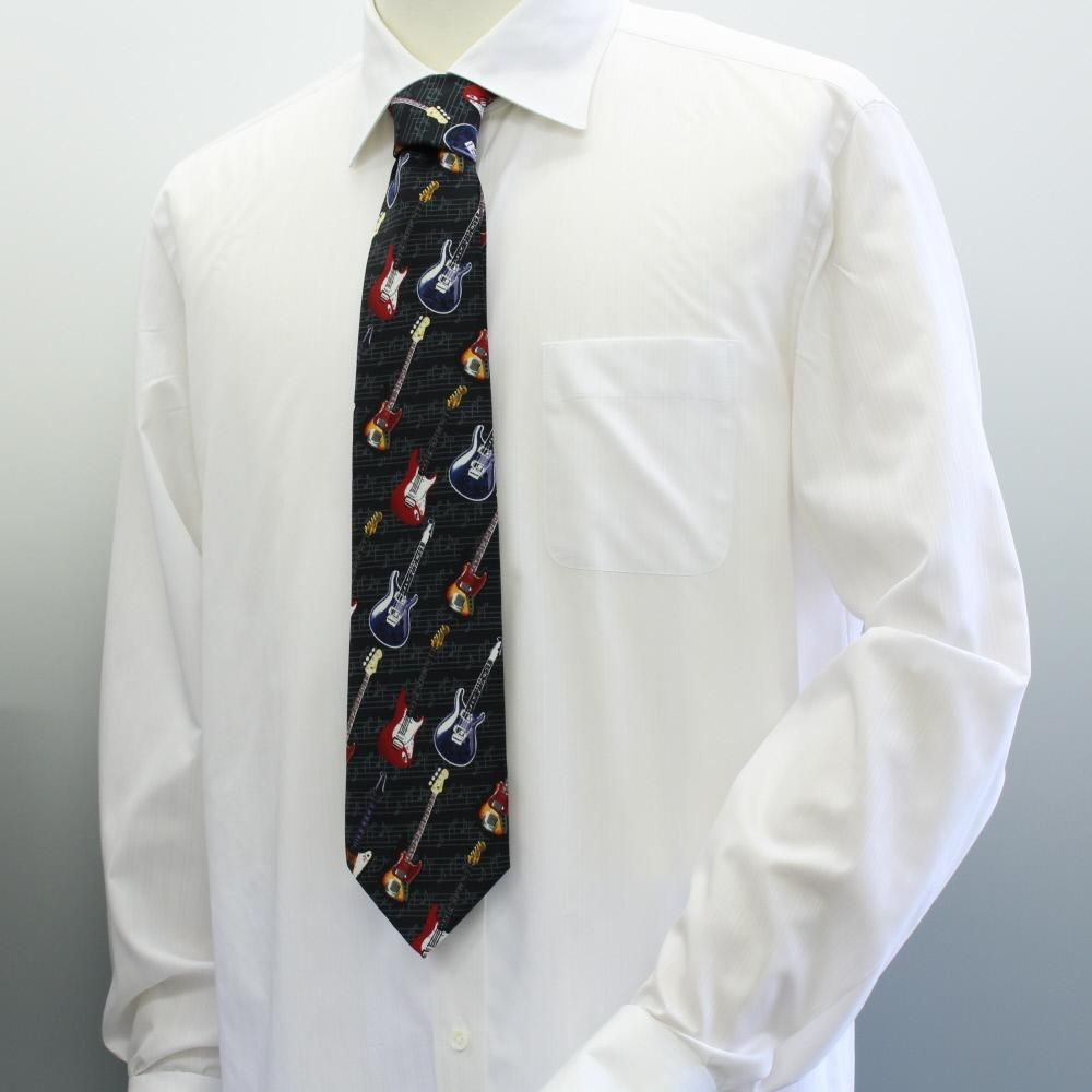 面白ネクタイ・音譜とカラフル・エレキギター柄のユニークネクタイ