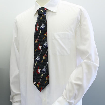 面白ネクタイ・音譜とカラフル・エレキギター柄のユニークネクタイ