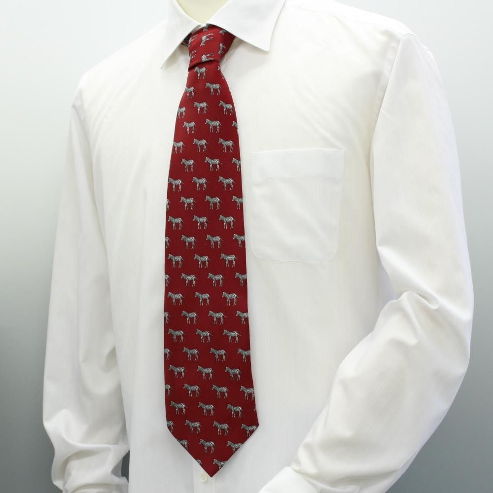 面白ネクタイ・しまうまいっぱいゼブラ柄・レッドのユニークネクタイ