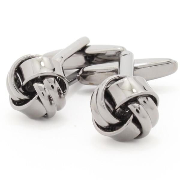 シャープな光沢2ライン・メタリック・ブラック・ノットのカフス(カフリンクス/カフスボタン)