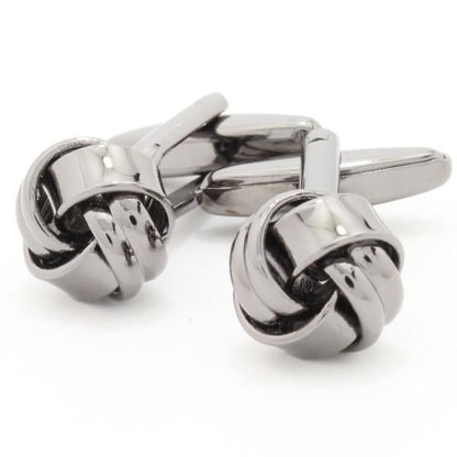 シャープな光沢2ライン・メタリック・ブラック・ノットのカフス(カフリンクス/カフスボタン)