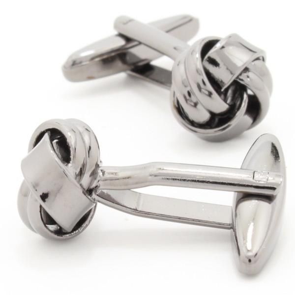 シャープな光沢2ライン・メタリック・ブラック・ノットのカフス(カフリンクス/カフスボタン)