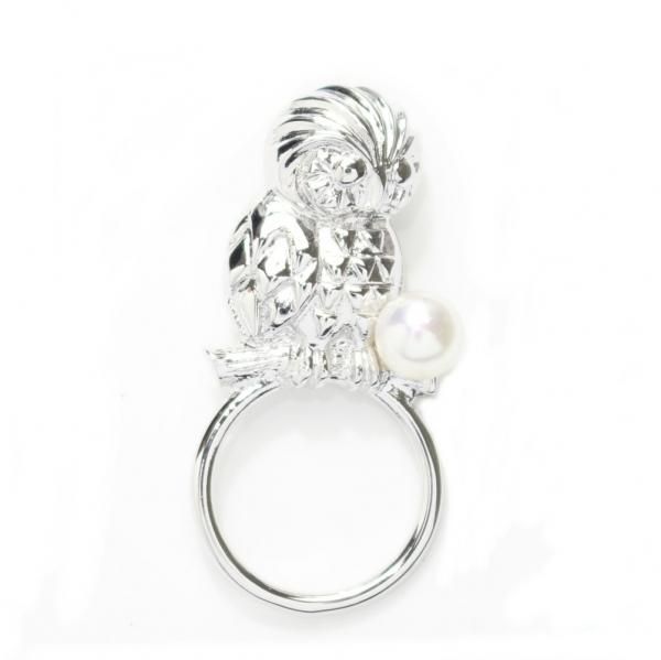 ふくろう・アコヤ真珠パール6.0mmのラペルピン型眼鏡掛け・眼鏡ホルダー