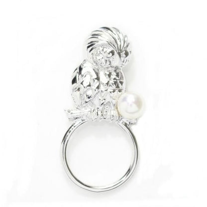 ふくろう・アコヤ真珠パール6.0mmのラペルピン型眼鏡掛け・眼鏡ホルダー