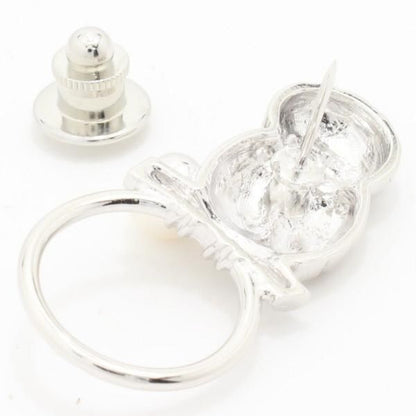 ふくろう・アコヤ真珠パール6.0mmのラペルピン型眼鏡掛け・眼鏡ホルダー