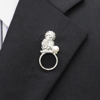 ふくろう・アコヤ真珠パール6.0mmのラペルピン型眼鏡掛け・眼鏡ホルダー