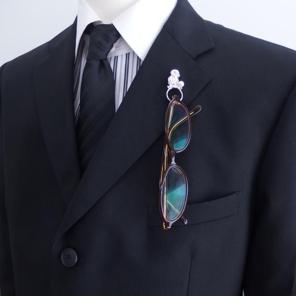 ふくろう・アコヤ真珠パール6.0mmのラペルピン型眼鏡掛け・眼鏡ホルダー