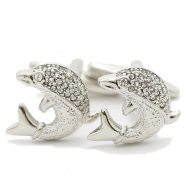 きらきらストーンとドルフィン・イルカのカフス(カフリンクス/カフスボタン)