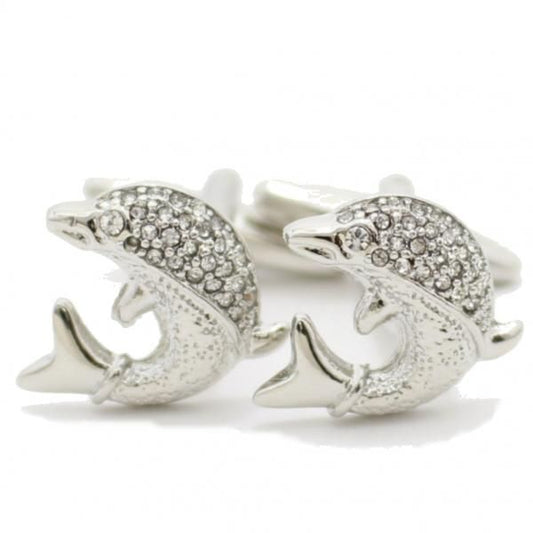 きらきらストーンとドルフィン・イルカのカフス(カフリンクス/カフスボタン)