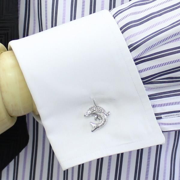 きらきらストーンとドルフィン・イルカのカフス(カフリンクス/カフスボタン)