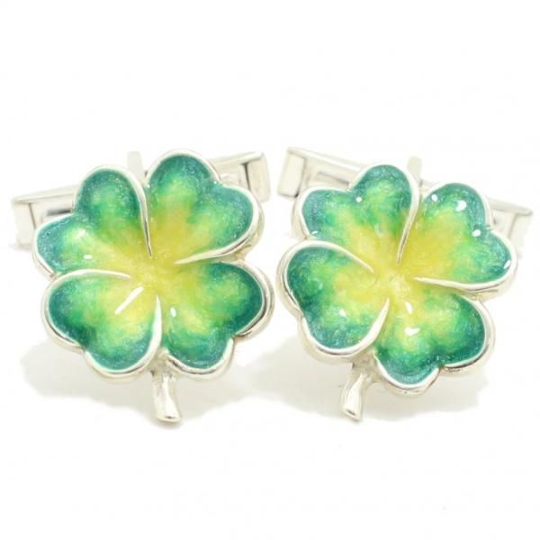 【SATURNO・サツルノ】四つ葉のラッキークローバーのカフス(カフリンクス/カフスボタン)
