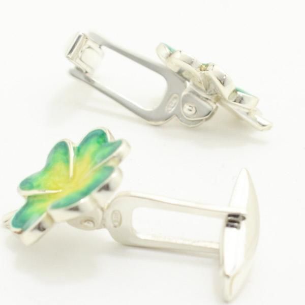 【SATURNO・サツルノ】四つ葉のラッキークローバーのカフス(カフリンクス/カフスボタン)