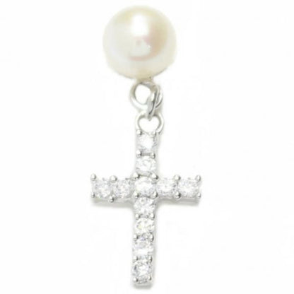 ラペルピン・きらきら十字架クロスと淡水真珠6.0mmのブローチ(タイタック)