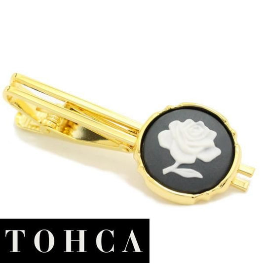取寄品【陶華・TOHCA】ゴールド・ラウンド薔薇ローズカメオ・グレーのタイピン(ネクタイピン)