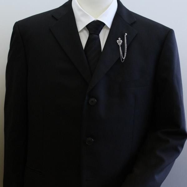 シルバー王冠クラウン×二連チェーンのラペルピン・チェーンブローチ