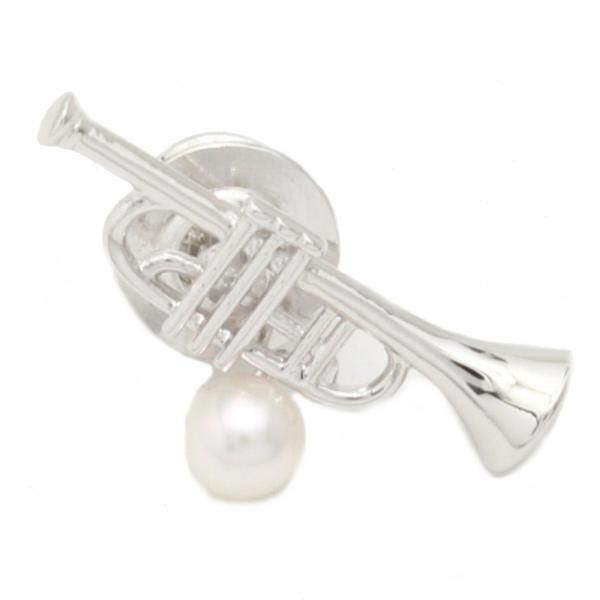 ラペルピン・音楽好きさんにトランペット・アコヤ真珠パール5.0mmブローチ(タイタック)