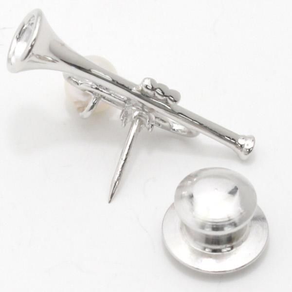 ラペルピン・音楽好きさんにトランペット・アコヤ真珠パール5.0mmブローチ(タイタック)