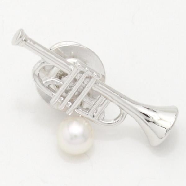 ラペルピン・音楽好きさんにトランペット・アコヤ真珠パール5.0mmブローチ(タイタック)