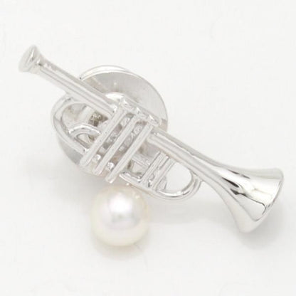 ラペルピン・音楽好きさんにトランペット・アコヤ真珠パール5.0mmブローチ(タイタック)