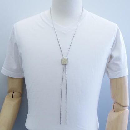 お洒落ループタイ・シルバーチェーン・クリーム・クロス