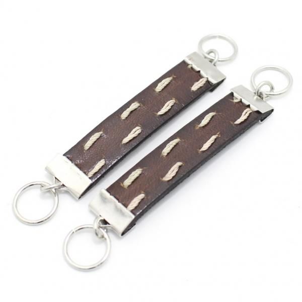 ブラウン革レザー・ダブルステッチのカフスチャーム(カフスチェーン)