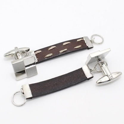 ブラウン革レザー・ダブルステッチのカフスチャーム(カフスチェーン)