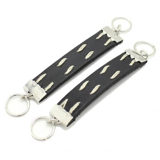 ブラック革レザー・ダブルステッチのカフスチャーム(カフスチェーン)