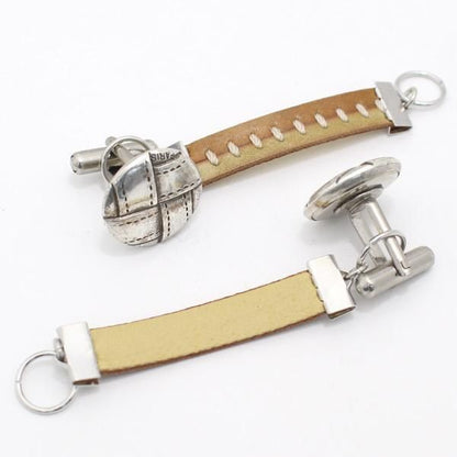 マロン×ベージュ革レザー・センターステッチのカフスチャーム(カフスチェーン)