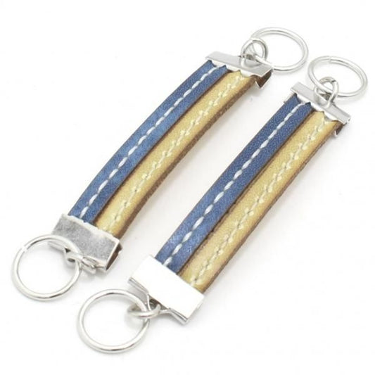 ブルー×ベージュ革レザー・ダブルステッチのカフスチャーム(カフスチェーン)