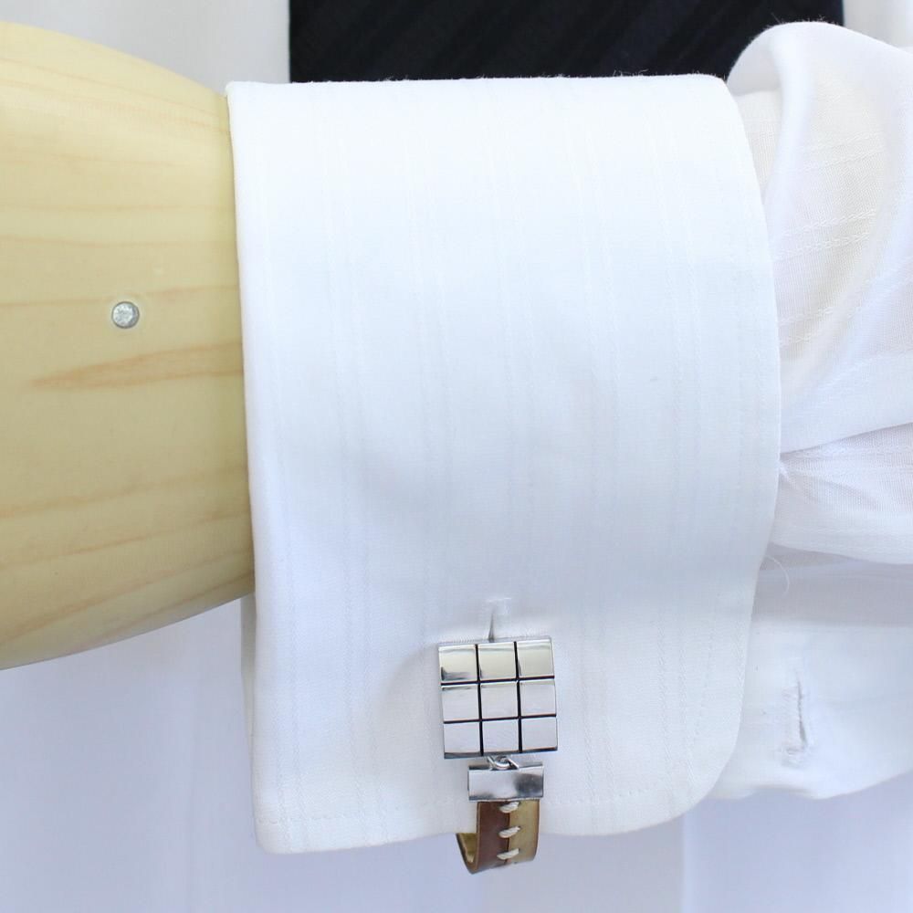 ブラウン×ベージュ革レザー・センターステッチのカフスチャーム(カフスチェーン)