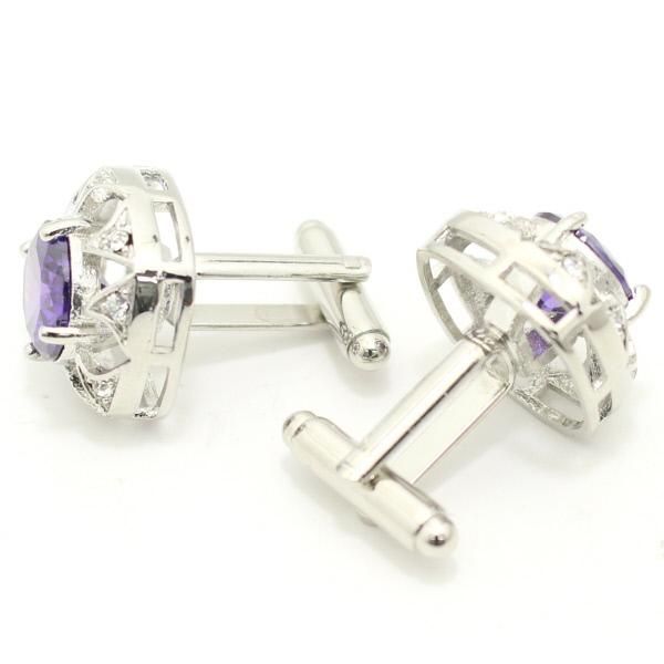 ラウンド・パープル・ディメンショナル・きらきらストーンのカフス(カフリンクス/カフスボタン)