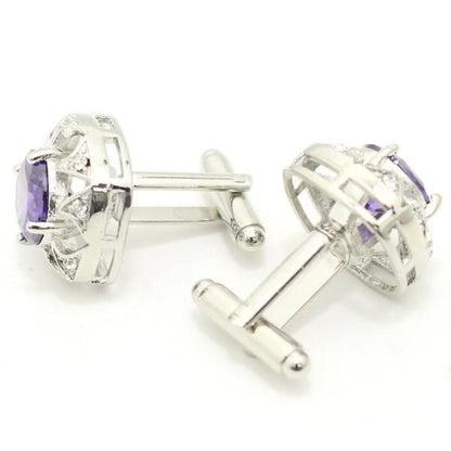 ラウンド・パープル・ディメンショナル・きらきらストーンのカフス(カフリンクス/カフスボタン)