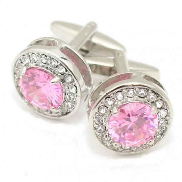 ラウンド・ピンク・きらきらストーンのカフス(カフリンクス/カフスボタン)