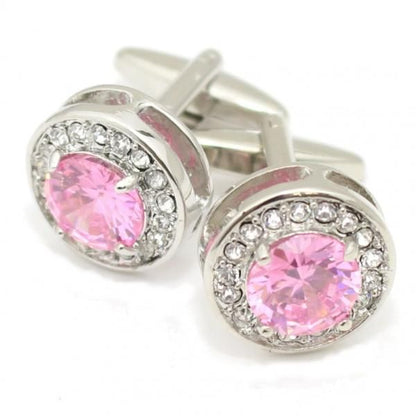ラウンド・ピンク・きらきらストーンのカフス(カフリンクス/カフスボタン)