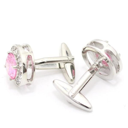 ラウンド・ピンク・きらきらストーンのカフス(カフリンクス/カフスボタン)