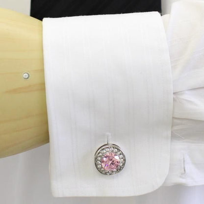 ラウンド・ピンク・きらきらストーンのカフス(カフリンクス/カフスボタン)