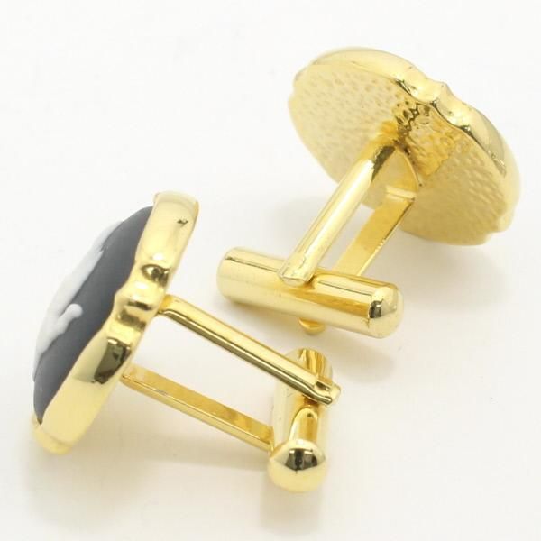 【陶華・TOHCA】ゴールド・ラウンド・ペガサスカメオ・グレーのカフス(カフリンクス/カフスボタン)