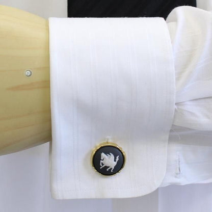 【陶華・TOHCA】ゴールド・ラウンド・ペガサスカメオ・グレーのカフス(カフリンクス/カフスボタン)