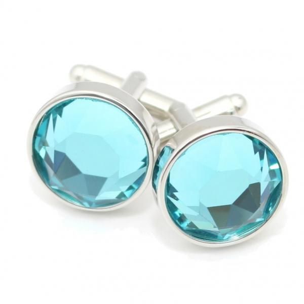 アクアブルー・キラキラ・ラウンド・カットストーンのカフス(カフリンクス/カフスボタン)